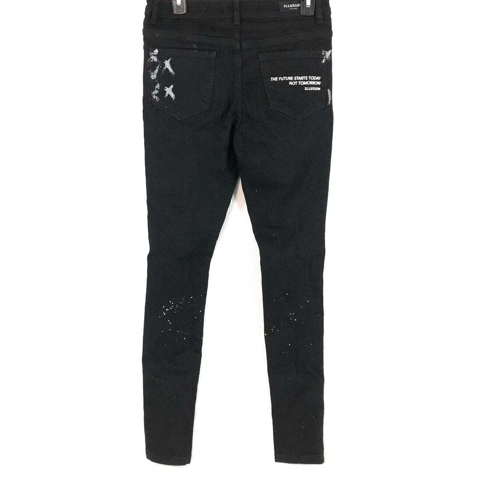 Illusion attire jeans women's 30 black patch grunge skinny lettering 30 x 29